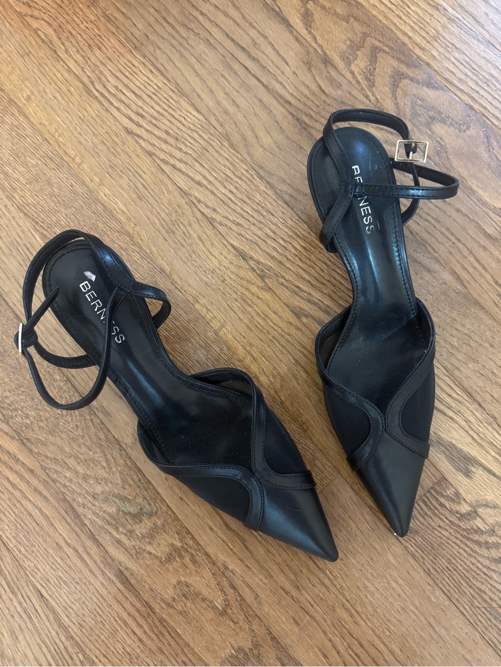 Berness Black Pointed Toe Ankle-Strap Heels